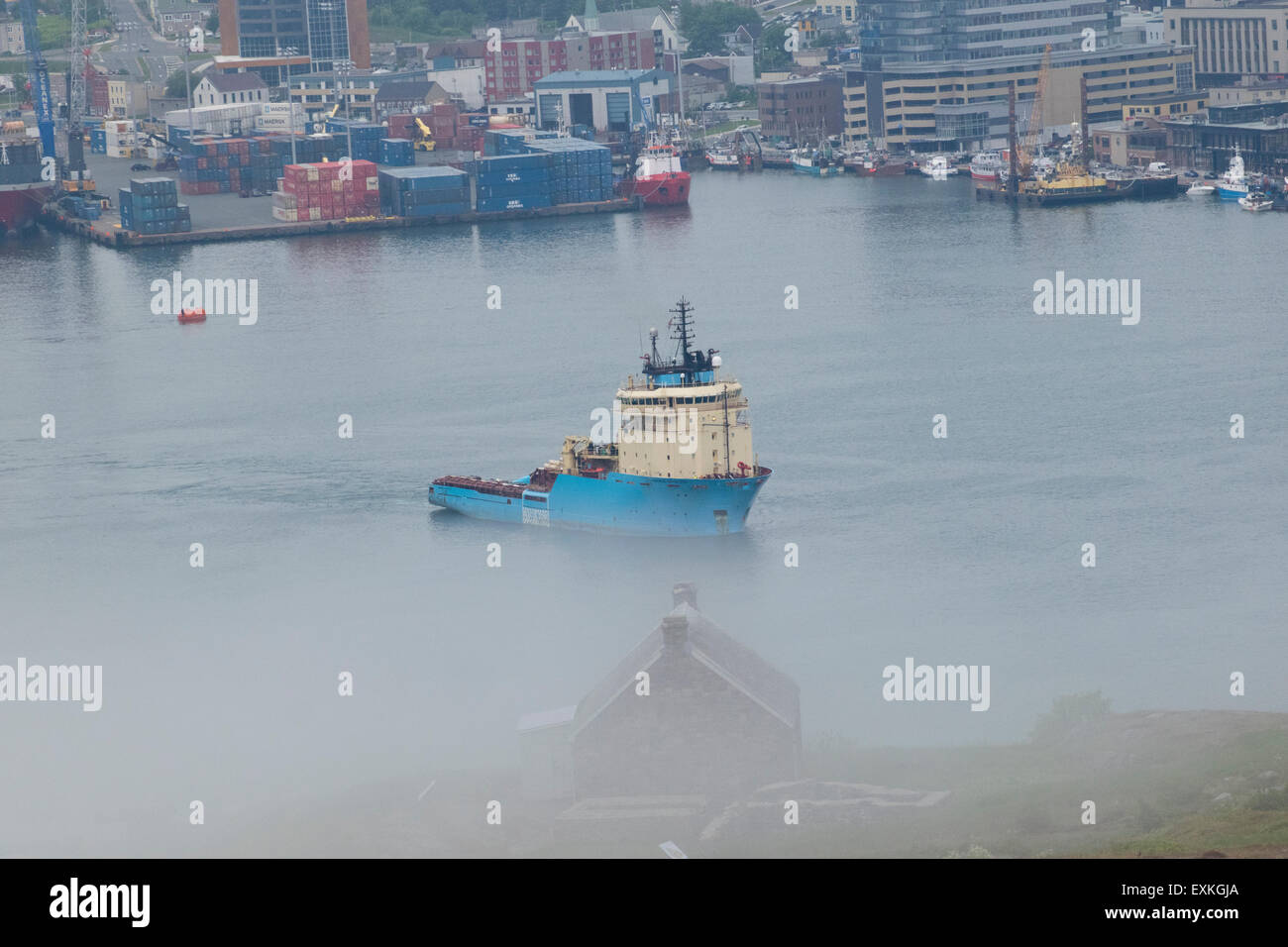St Johns Hafen im Nebel. Stockfoto