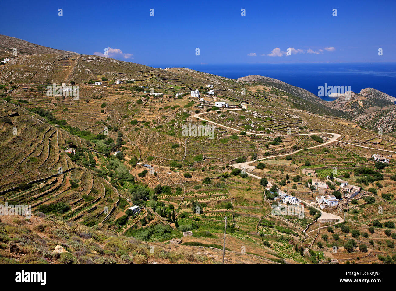 Landschaft an der Nordseite der Insel Syros, Kykladen, Griechenland ("Apano Meria"). Stockfoto