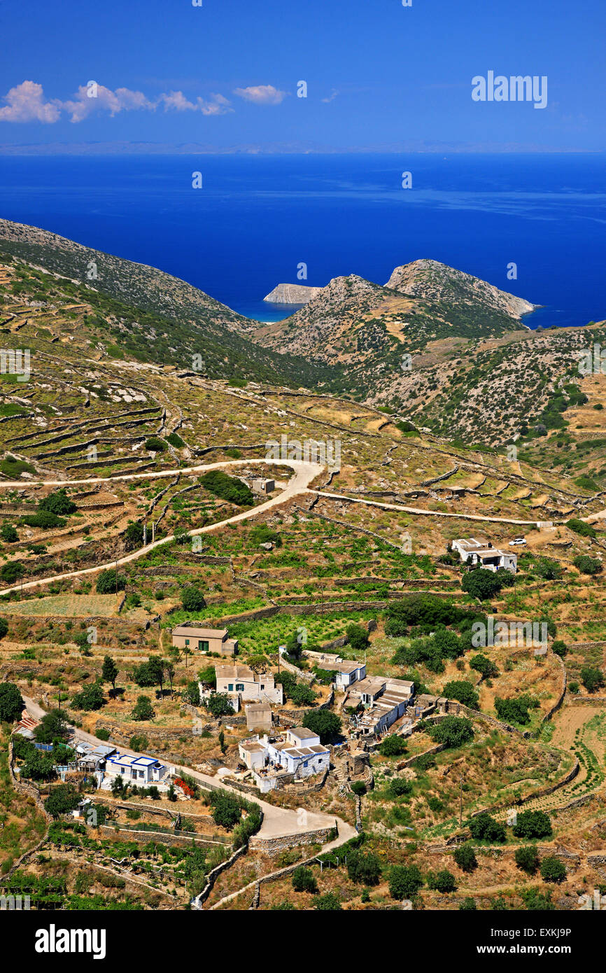 Landschaft an der Nordseite der Insel Syros, Kykladen, Griechenland ("Apano Meria"). Stockfoto