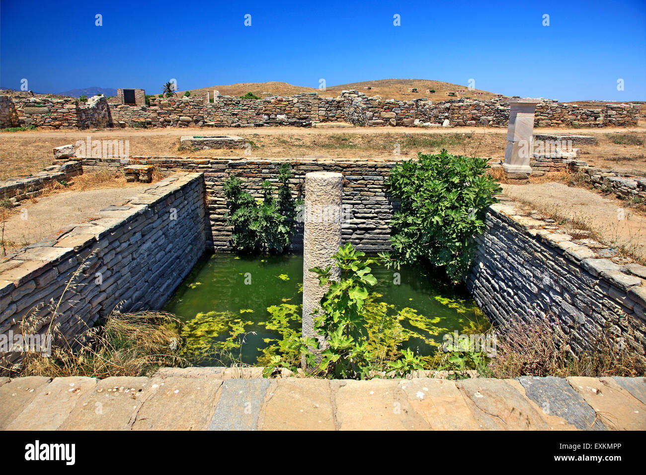 Die minoischen Brunnen in der archäologischen Stätte von der "Heilige" Insel Delos. Kykladen, Griechenland. Stockfoto