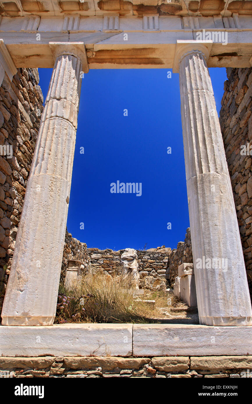 Tempel der Isis (Tempel der ägyptischen Götter) in die archäologische Stätte von der "Heilige" Insel Delos, Kykladen, Griechenland. Stockfoto