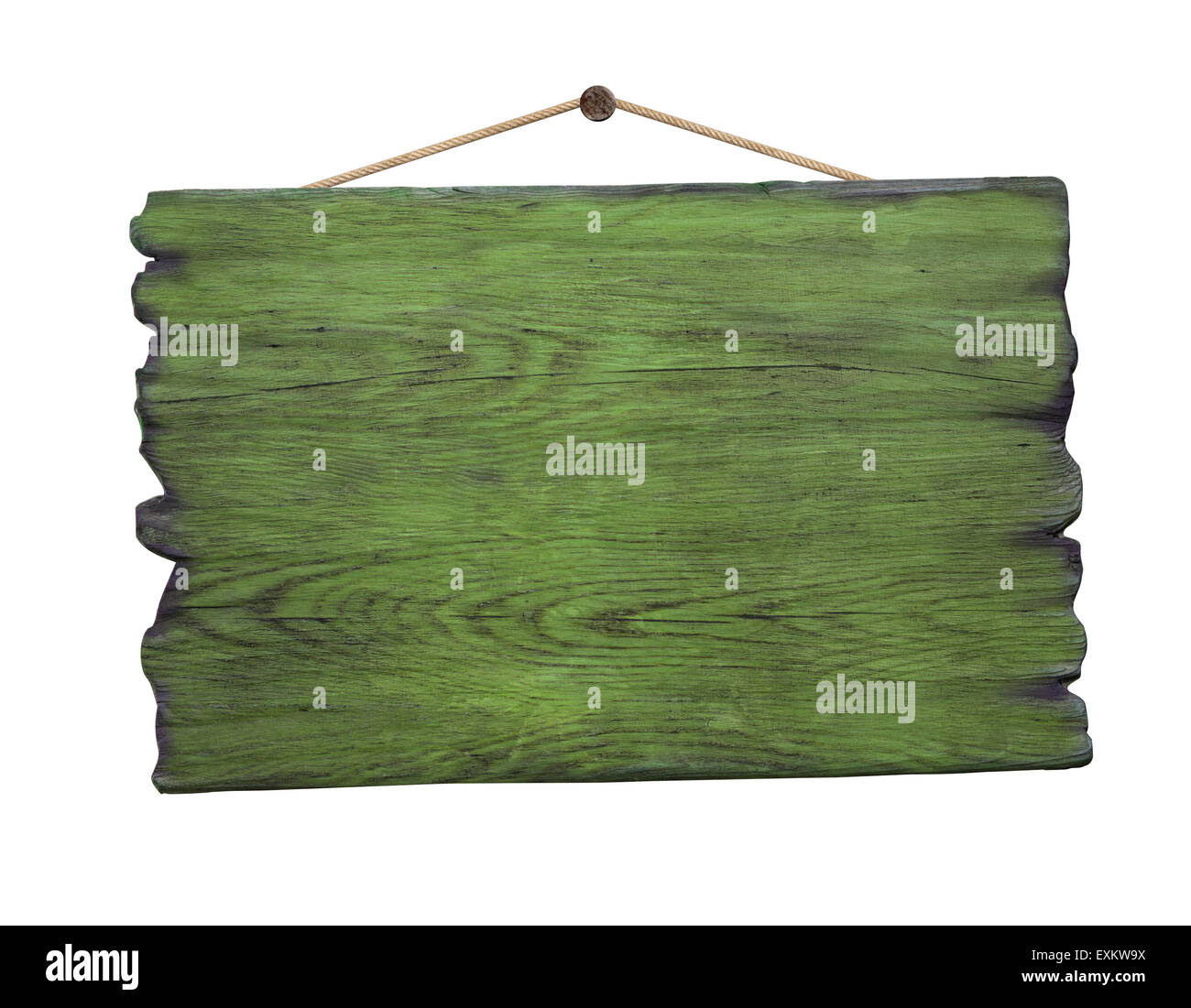 Grunge grün Holz Schild an den Nagel hängen Stockfoto