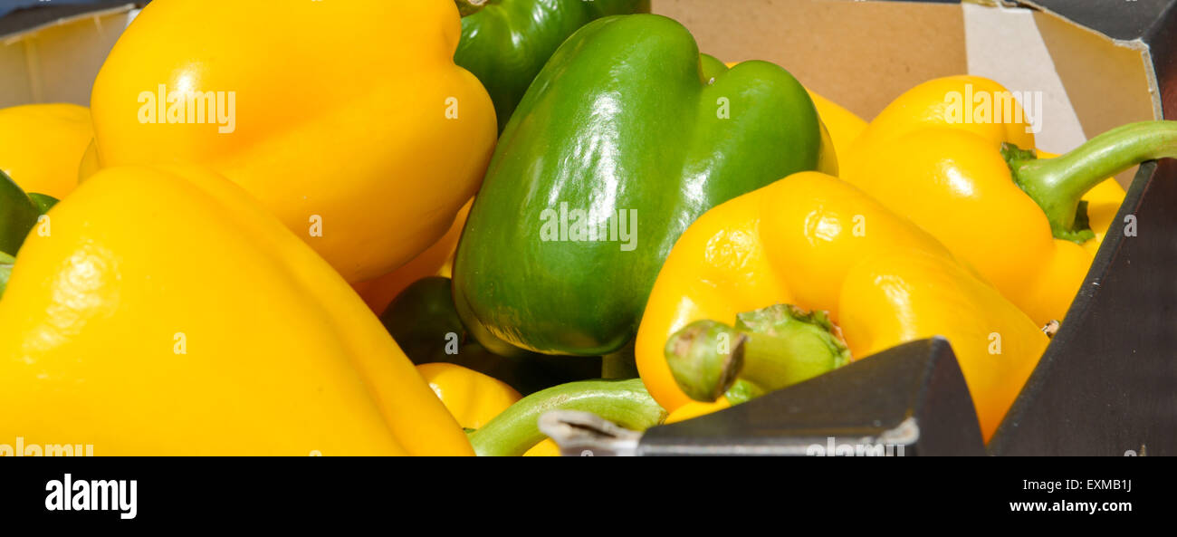 eine Menge von Reifen sauber grüne und gelbe Paprika Stockfoto