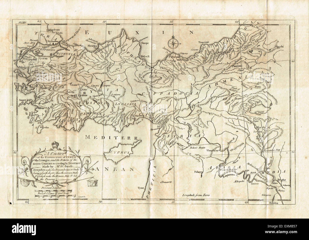 1800-Karte von der Expedition von Cyrus & die Rückkehr der 10.000 Stockfoto