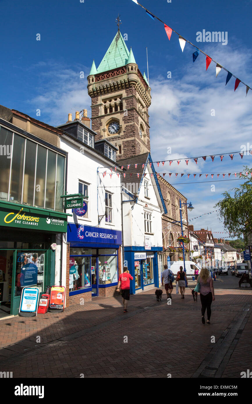 Turm der Markthalle bauen, Abergavenny, Monmouthshire, South Wales, UK Stockfoto