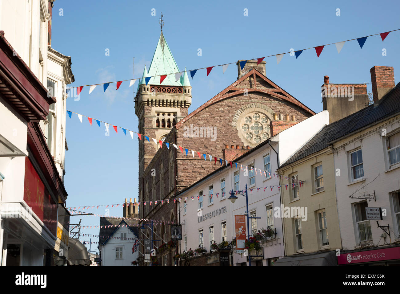 Turm der Markthalle bauen, Abergavenny, Monmouthshire, South Wales, UK Stockfoto