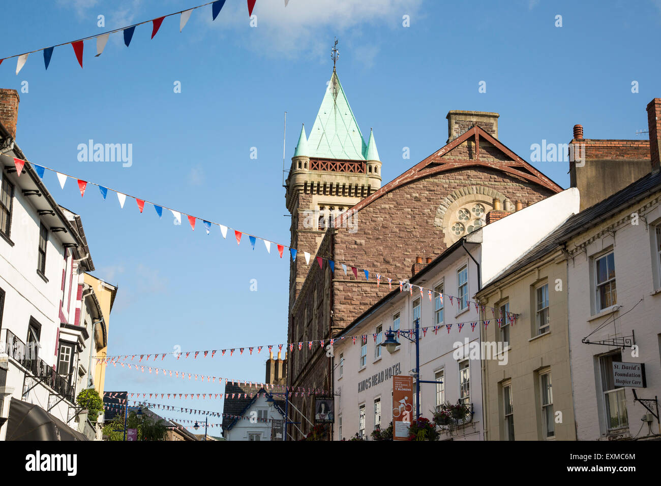 Turm der Markthalle bauen, Abergavenny, Monmouthshire, South Wales, UK Stockfoto