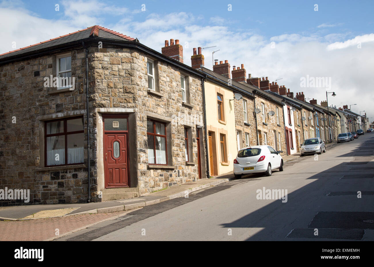 Terrassenförmig angelegten Wohnraum in Blaenavon Weltkulturerbe Stadt Torfaen, Monmouthshire, South Wales, UK Stockfoto