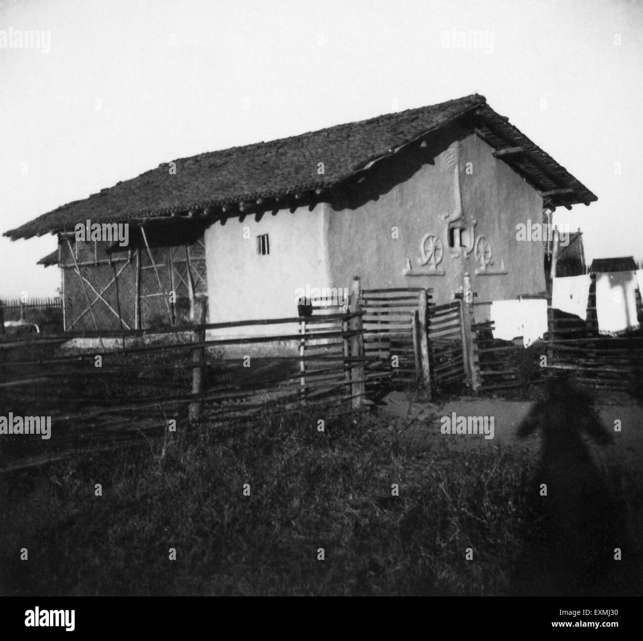 Mahatma Gandhi Hütte, Sevagram Ashram, Sewagram, Wardha, Nagpur, Maharashtra, 1937, Indien, Asien, alter Jahrgang 1900s Bild Stockfoto