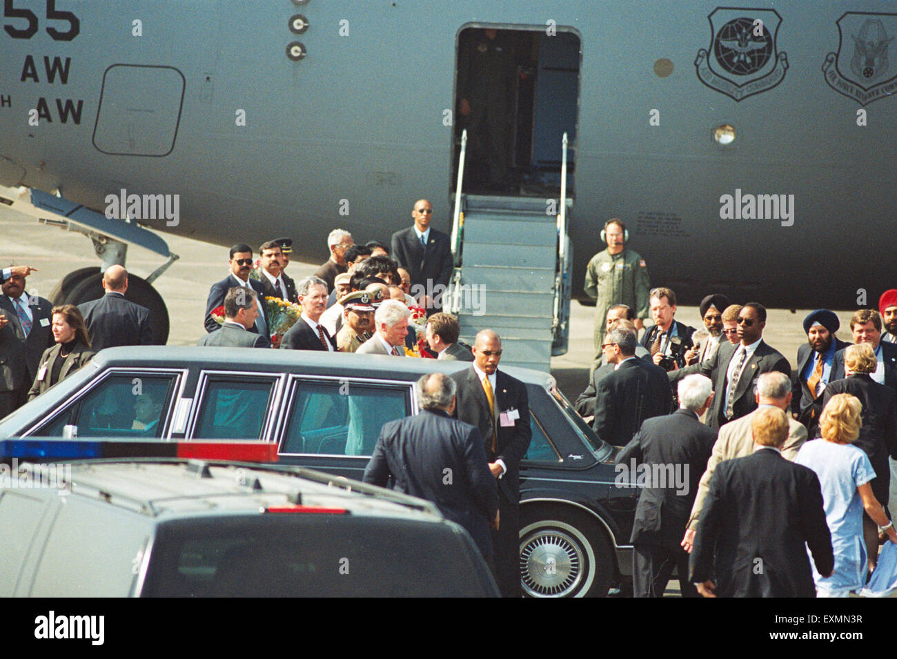 Amerikanische Präsident Bill Clinton U. S. Air Force Flugzeug Chhatrapati Shivaji Maharaj internationale Abflughafen Bombay Mumbai Maharashtra, Indien Stockfoto