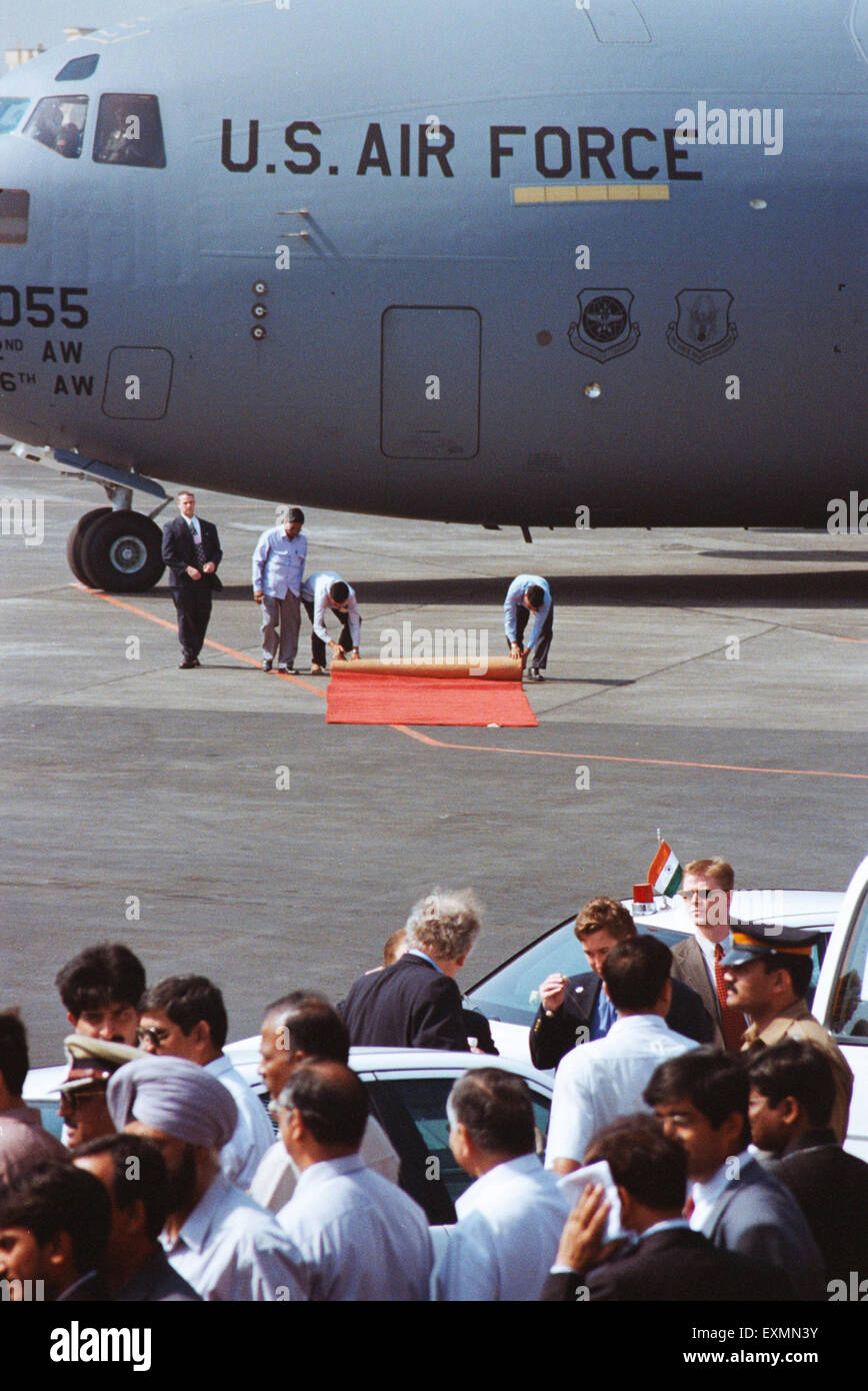 Amerikanische Präsident Bill Clinton U. S. Air Force Flugzeug Chhatrapati Shivaji Maharaj internationale Abflughafen Bombay Mumbai Maharashtra, Indien Stockfoto