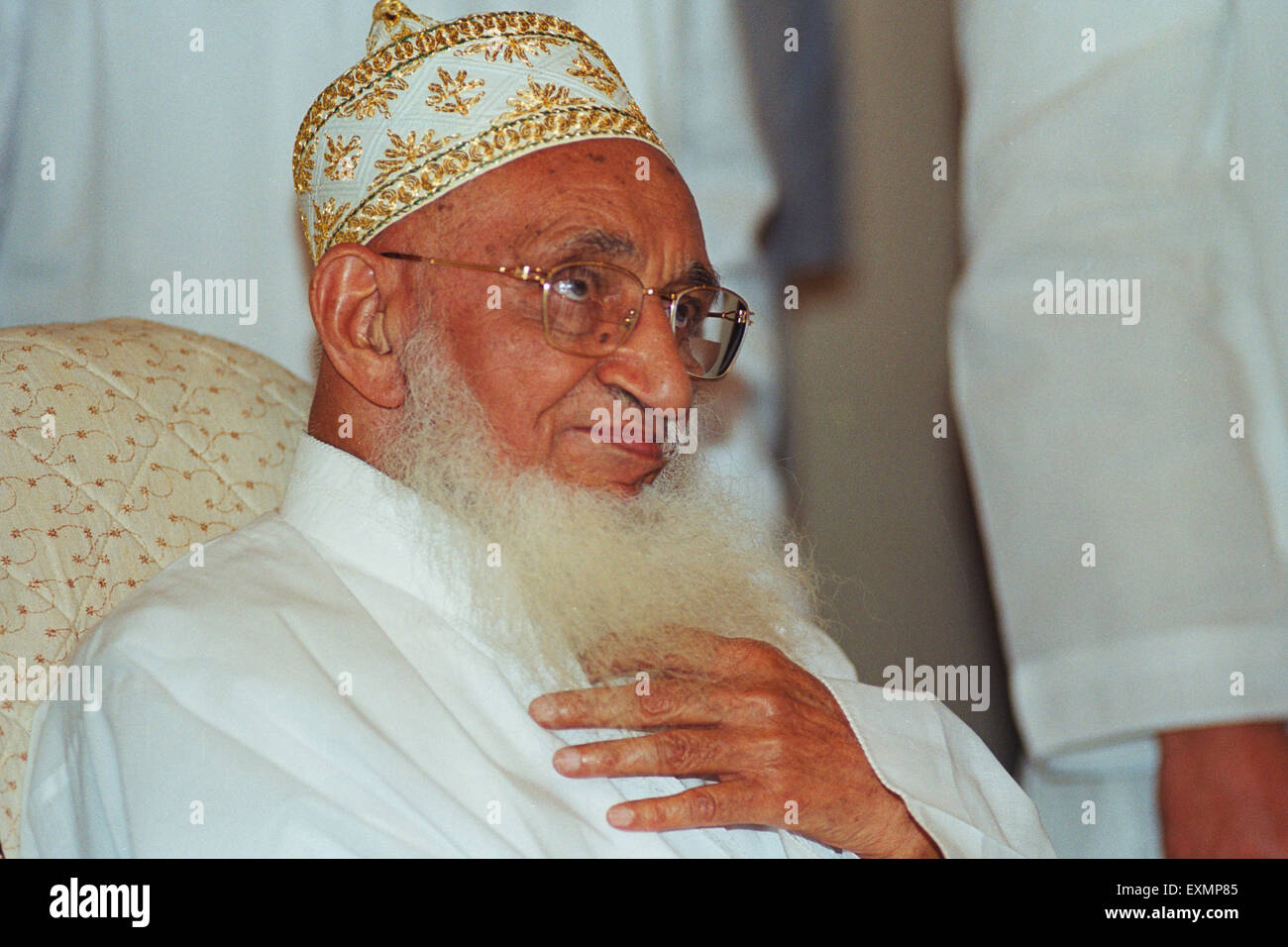 Seine Heiligkeit Dr. Syedna Mufaddal Saifuddin, muslimische Gemeinde Dawoodi Bohra, Saifee Mahal, Bombay, Mumbai, Maharashtra, Indien, Asien Stockfoto