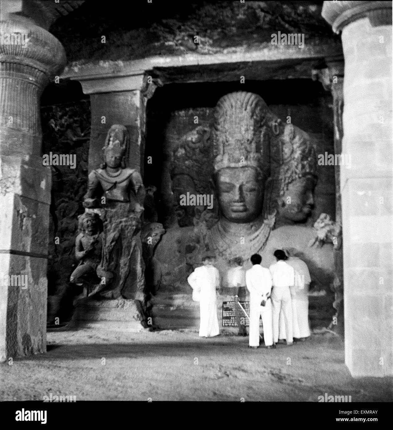 Gott Shiva Statue in Elephanta Höhlen Bombay Mumbai Maharashtra Indien Stockfoto