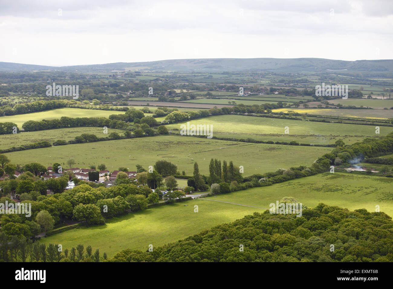 Luftaufnahme aus einem Ultraleichtflugzeug, eine leichte moderne Flugzeug über East Sussex und der South Downs, UK Stockfoto