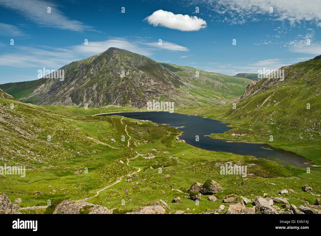 CWM Idwal Ogwen Snowdonia North Wales Uk Llyn Idwal See, Stift yr Ole Wen.walking. Landschaft, Berge, Stockfoto