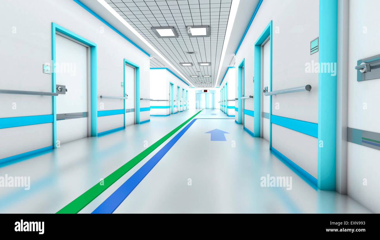 3D Rendering, Visualisierung von Architektur eines modernen Krankenhauses. Stockfoto