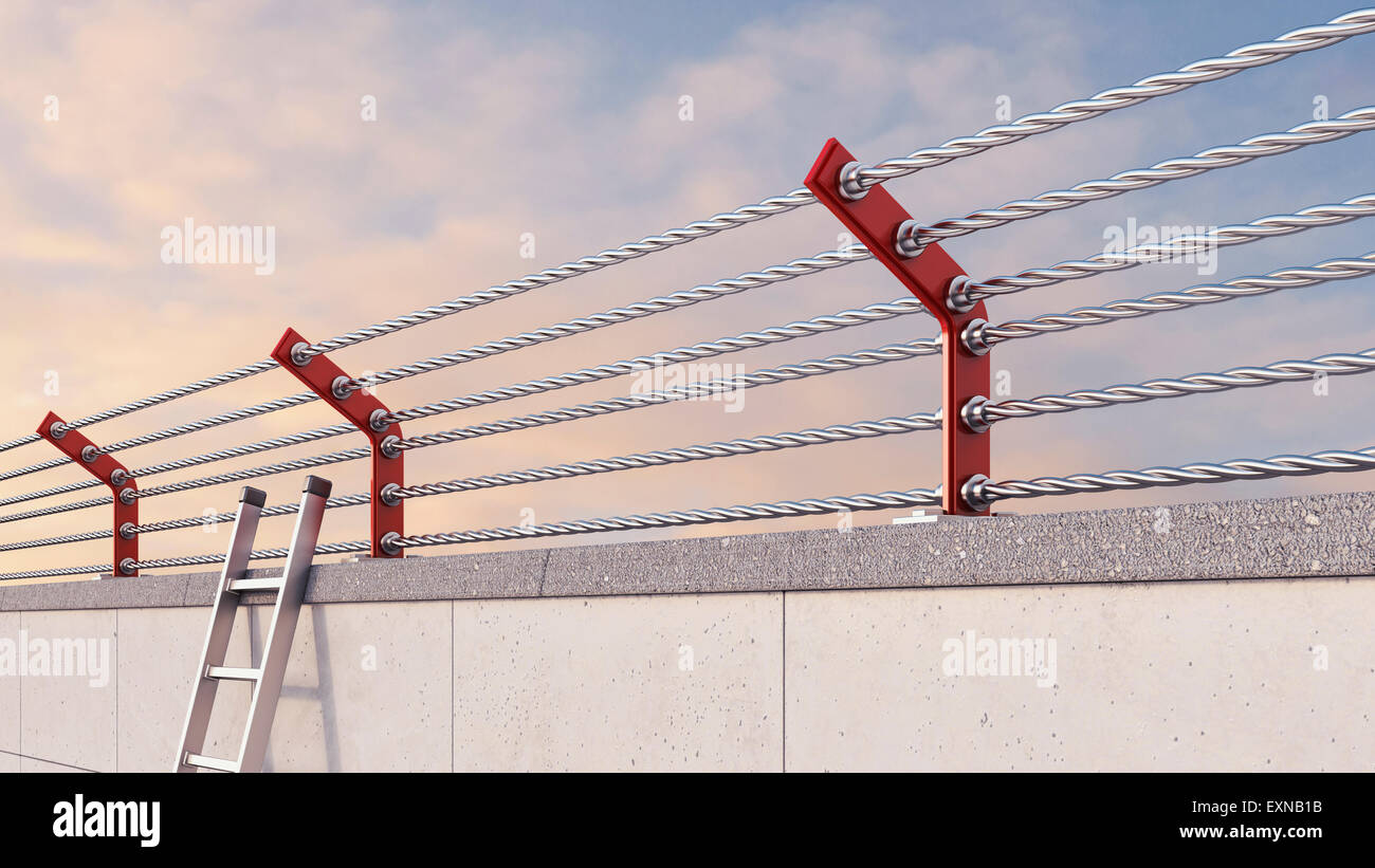 3D-Rendering, Leiter gelehnt Gefängnismauer Stockfoto