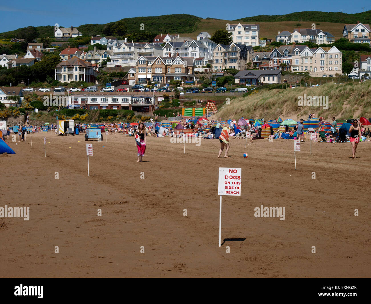 Kein Hund auf dieser Seite der Strand Zeichen, Woolacombe, Devon, UK Stockfoto