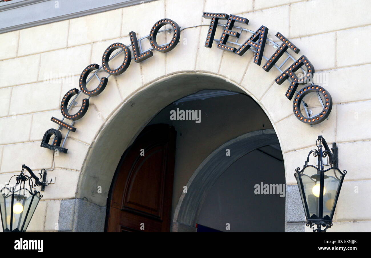 Piccolo Teatro Theater Zeichen in Mailand, Italien Stockfoto