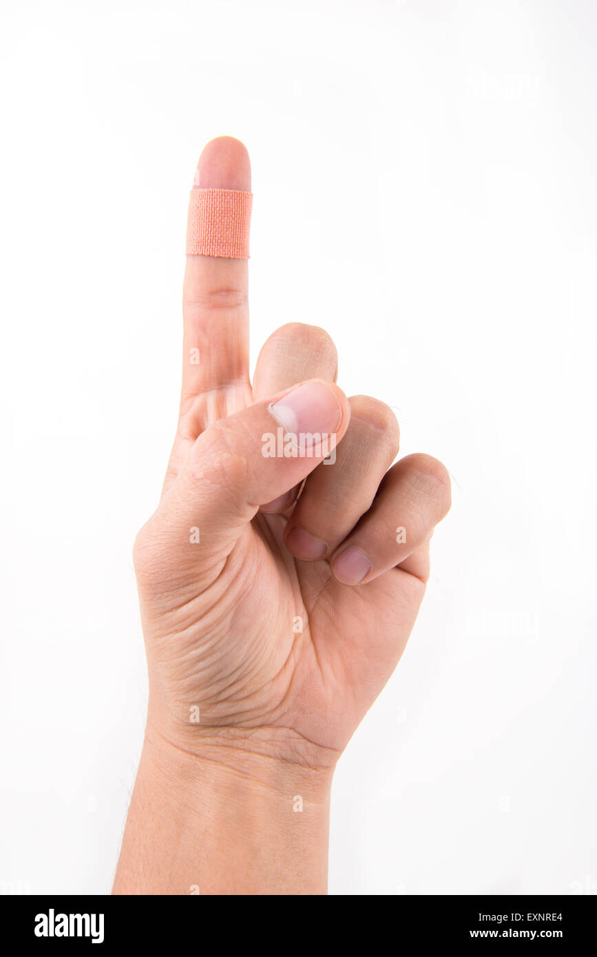 Pflaster am Finger Verletzungen Stockfoto