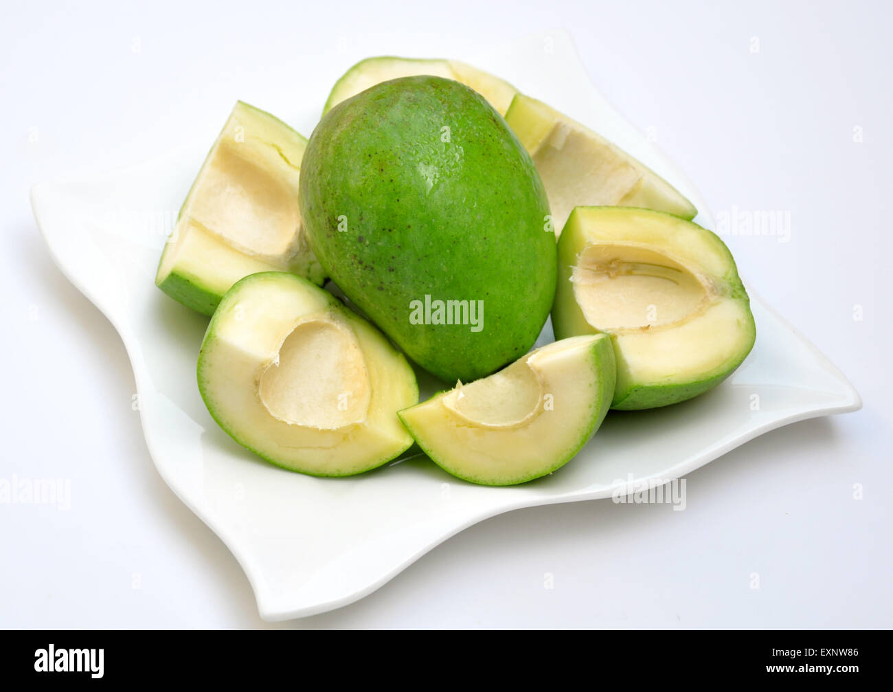 Pakistanische Grüne Mangos für Mango Pickle. Stockfoto