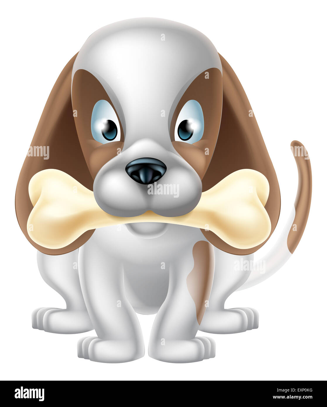 Eine Abbildung eines Zeichentrickfilms Welpen Hund mit einem Knochen Stockfoto
