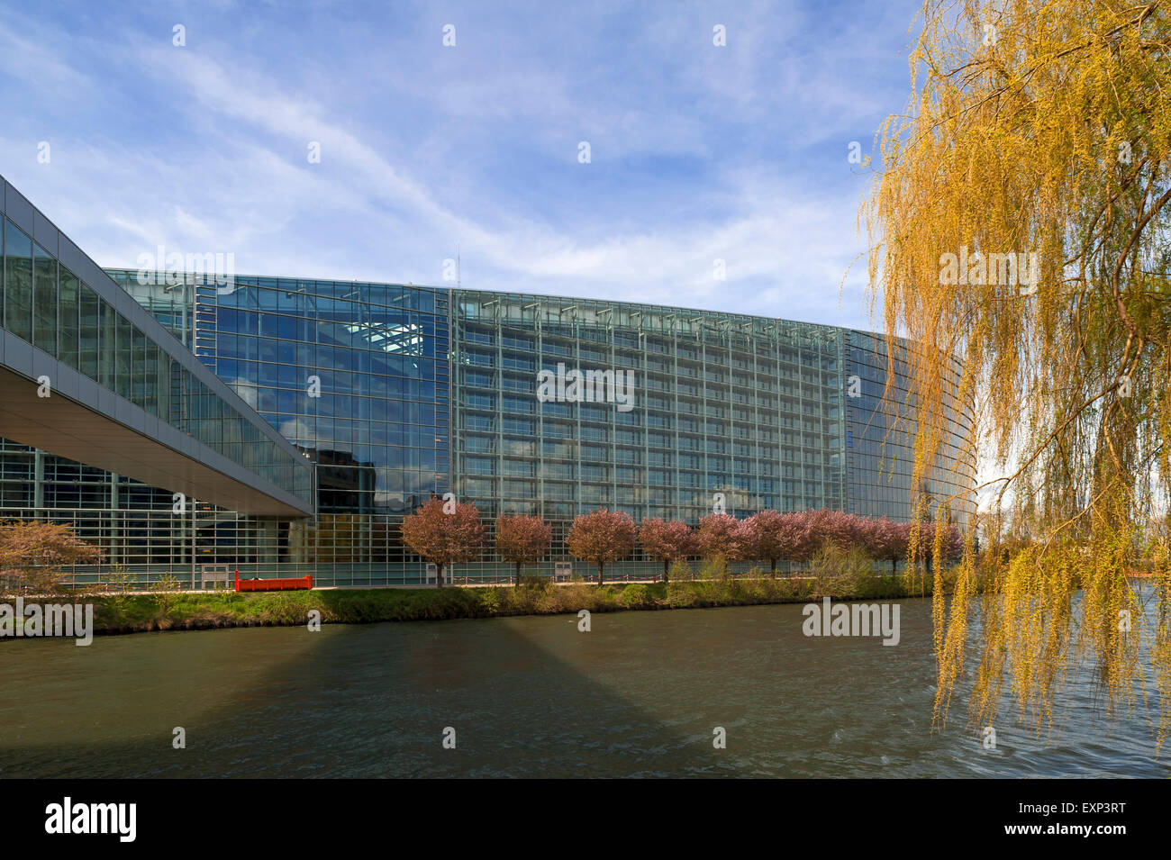 Europäische Parlament mit der Überquerung der ILL, Eurodistrict, Straßburg, Elsass, Frankreich Stockfoto