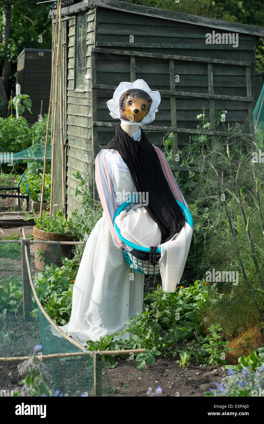 Neuheit-Vogelscheuche tragen ein Kleid und ein Igel-Maske auf einer  englischen Zuteilung Stockfotografie - Alamy