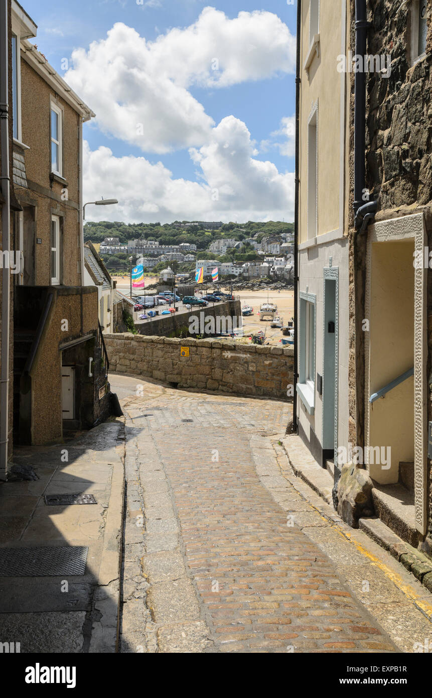 Die Aussicht vom Wheal Dream in Richtung Smeatons Pier, St. Ives, Cornwall, England, Vereinigtes Königreich Stockfoto