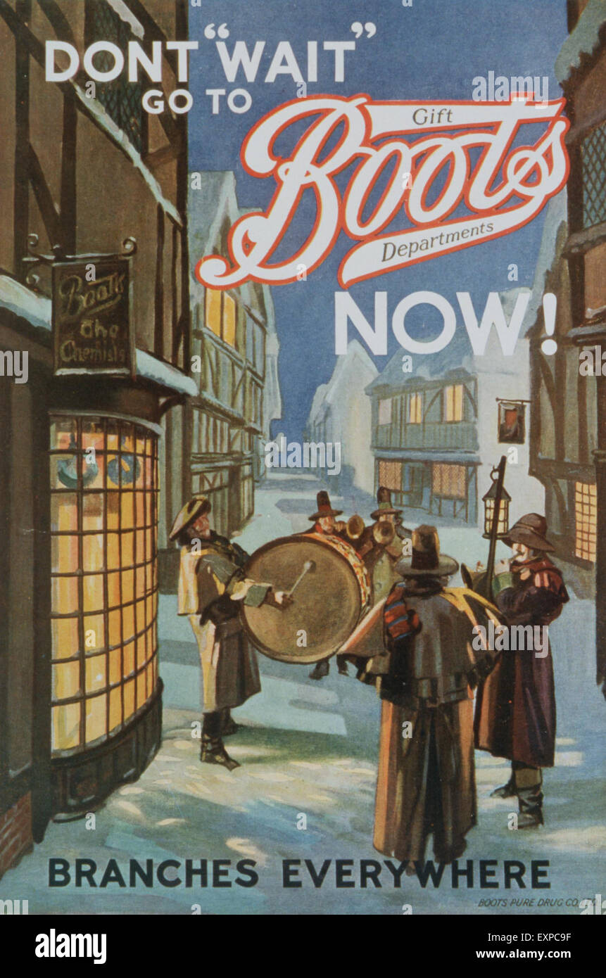 1930er Jahre UK Stiefel Magazin Anzeige Stockfoto
