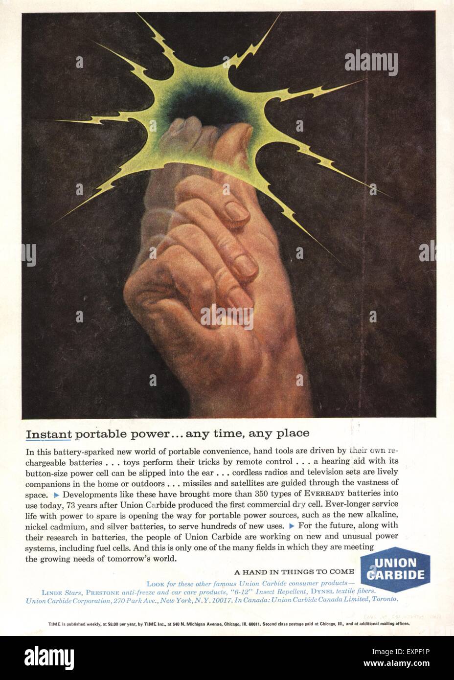 1960er Jahren USA Union Carbide Magazin Anzeige Stockfoto