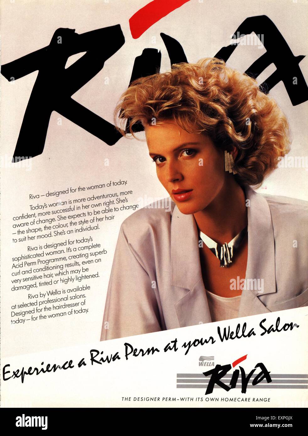 1980er Jahre UK Wella Magazin Anzeige Stockfoto