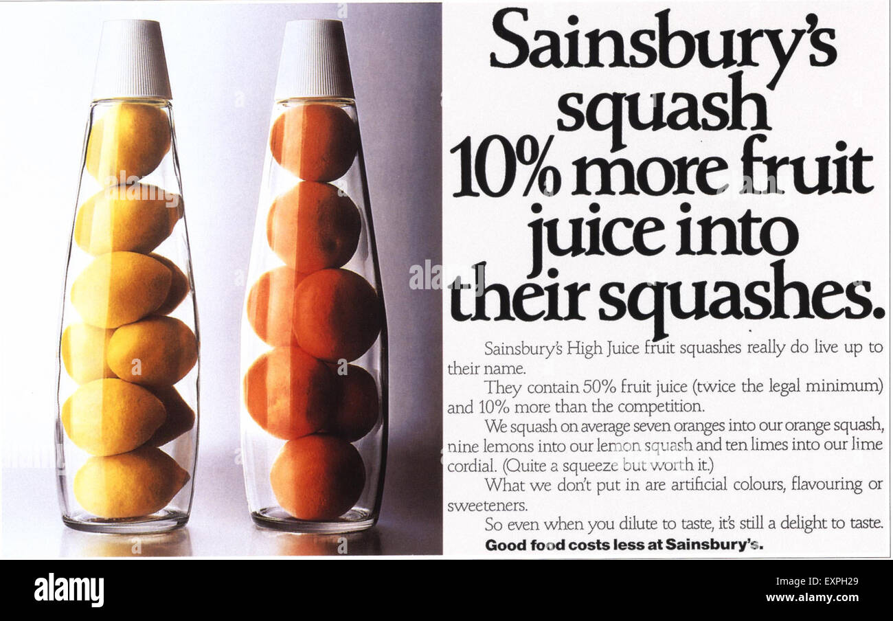 1980er Jahre UK Sainsbury Magazin Anzeige Stockfoto
