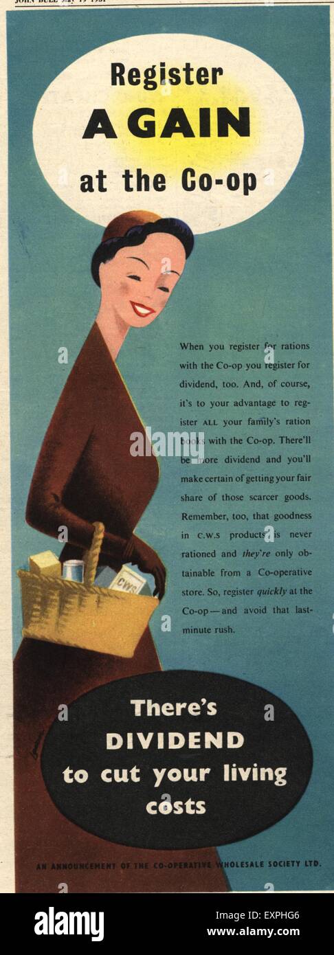 1940er Jahren Großbritannien die Koop-Magazin Werbung Stockfoto