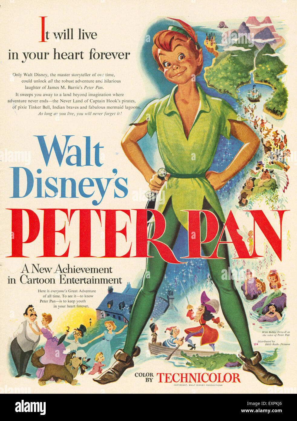 1950er Jahren USA Walt Disneys Peter Pan Filmposter Stockfoto