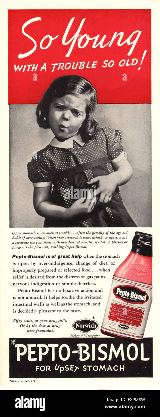 1940er Jahren USA Pepto-Bismol Magazin Anzeige Stockfoto