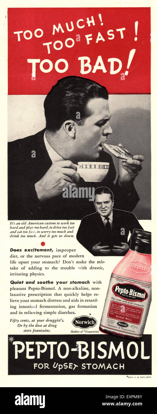 1940er Jahren USA Pepto-Bismol Magazin Anzeige Stockfoto