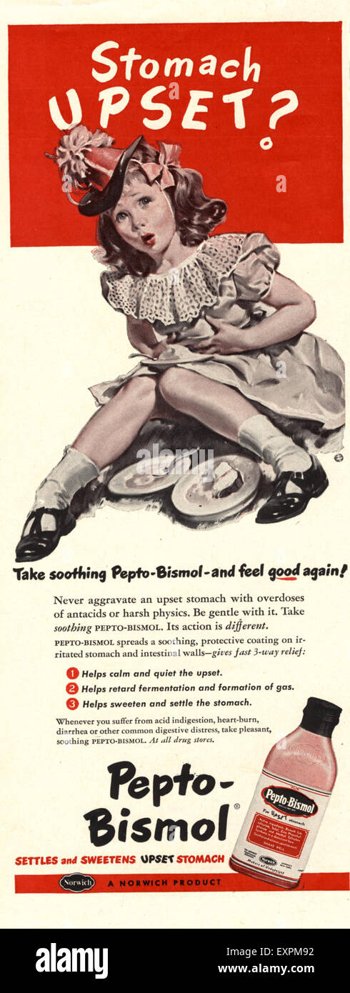 1940er Jahren USA Pepto-Bismol Magazin Anzeige Stockfoto