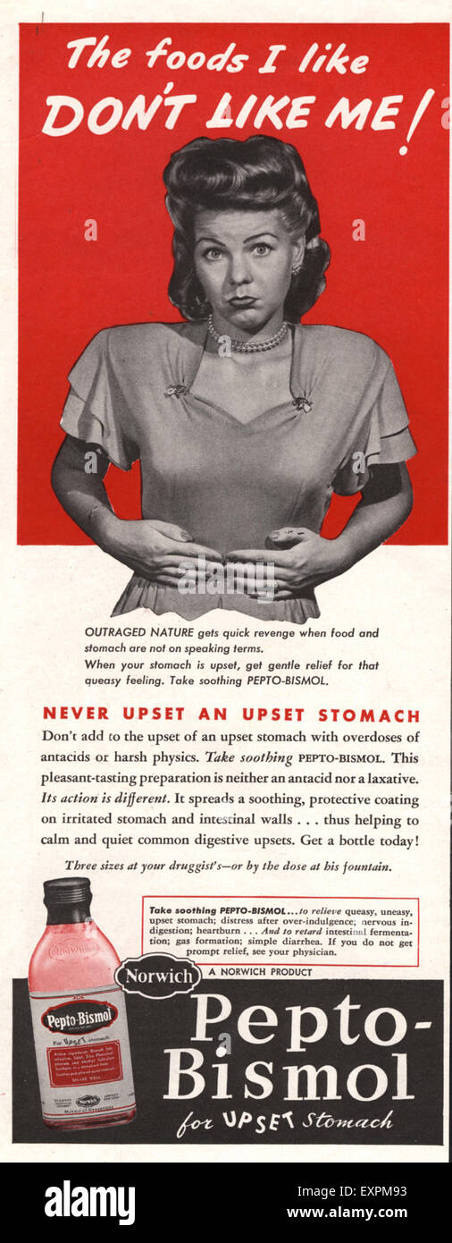 1940er Jahren USA Pepto-Bismol Magazin Anzeige Stockfoto