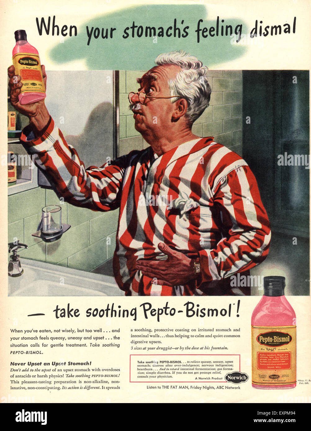 1950er Jahren USA Pepto-Bismol Magazin Anzeige Stockfoto