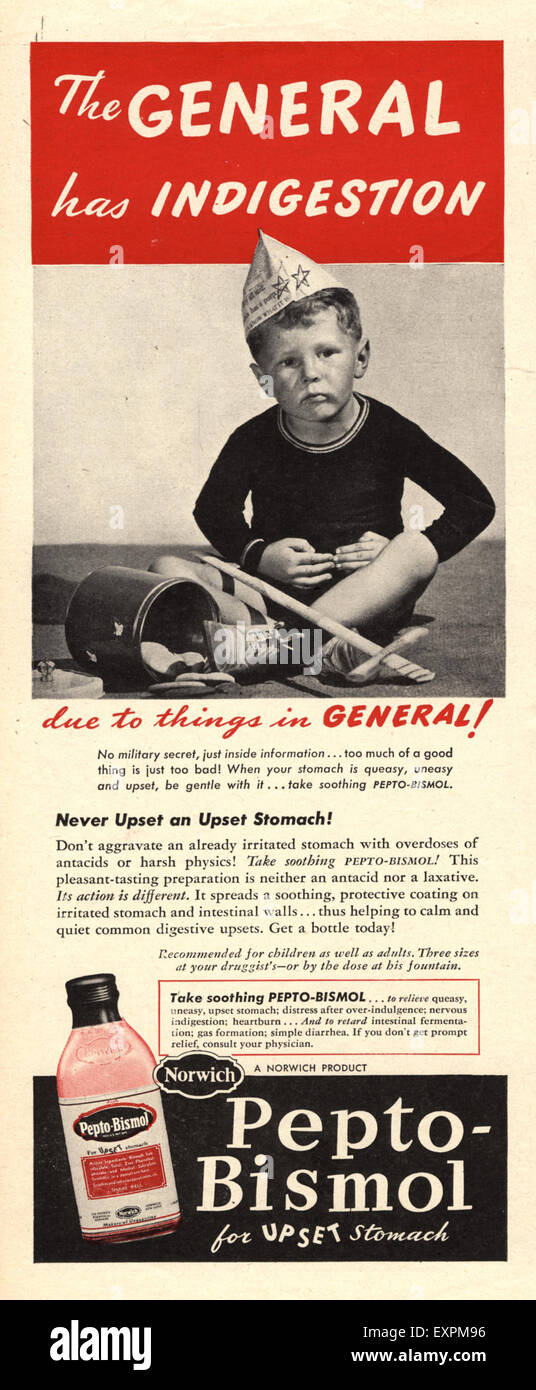 1940er Jahren USA Pepto-Bismol Magazin Anzeige Stockfoto