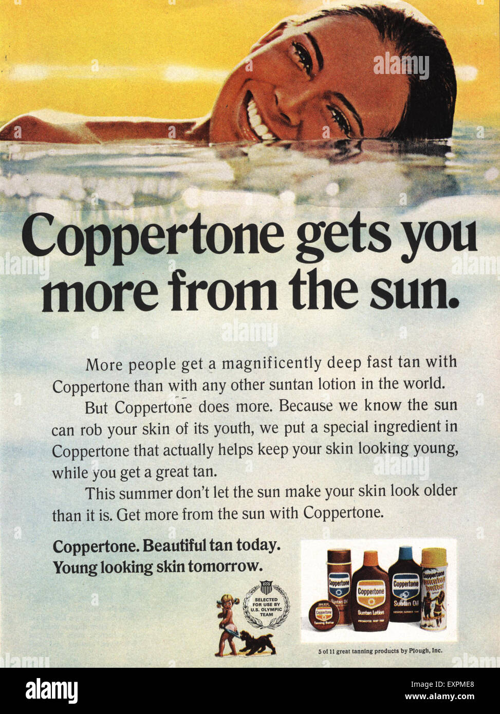 1970er Jahre UK Coppertone Magazin Anzeige Stockfoto