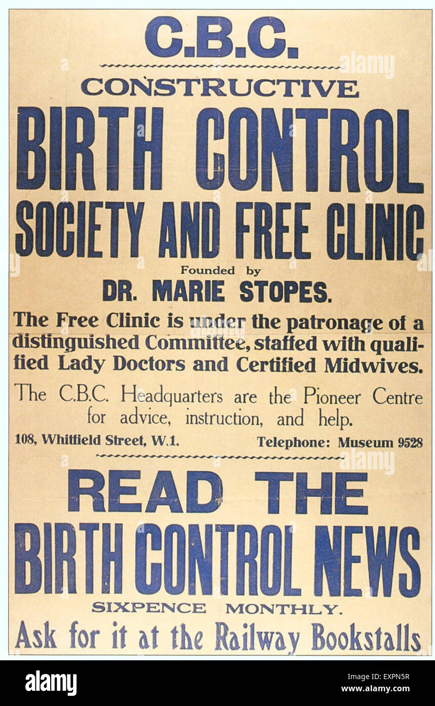 1920er Jahre UK Marie Stopes Geburtenkontrolle Poster Stockfoto