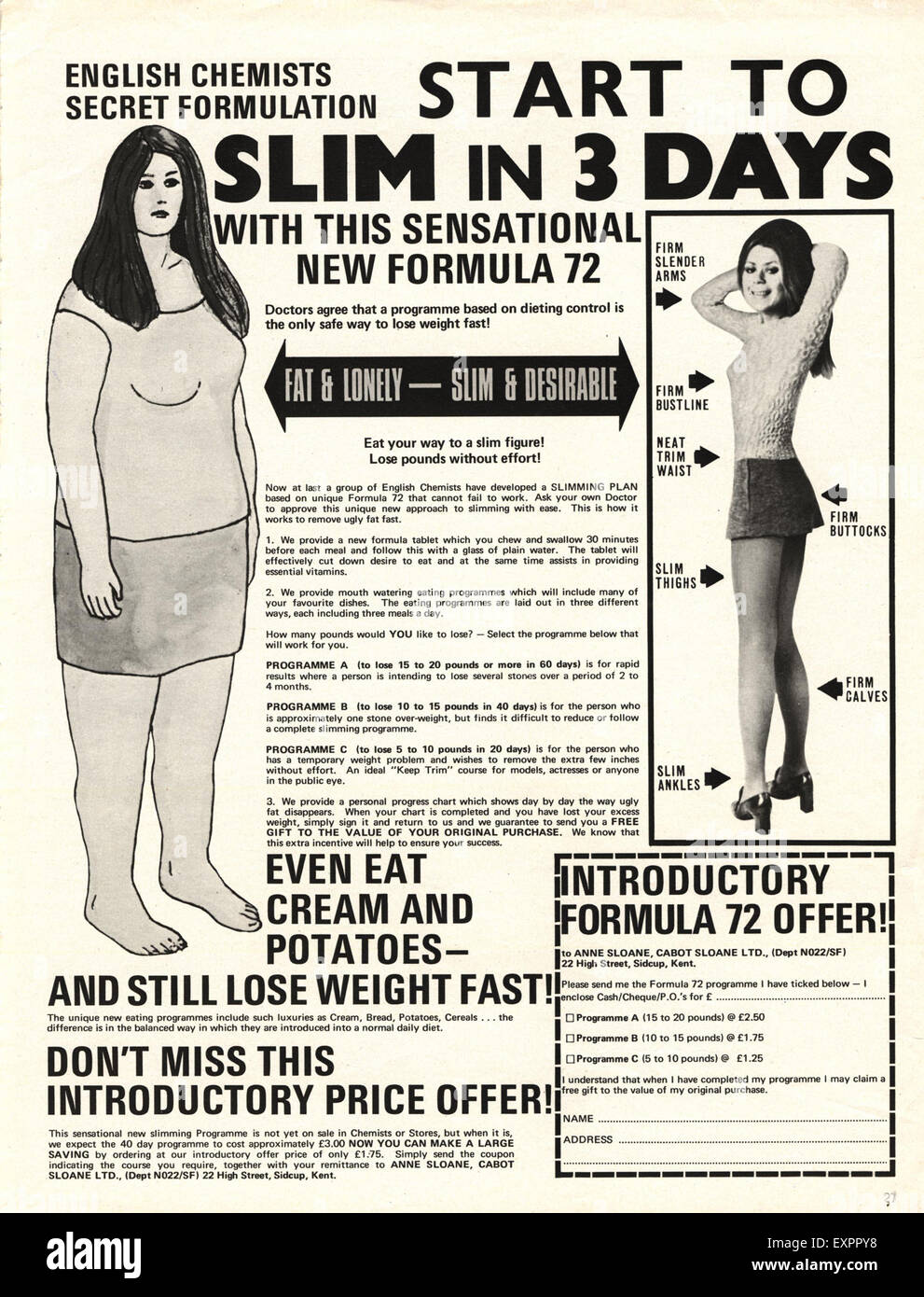 1970er Jahre UK Diät Magazin Anzeige Stockfoto