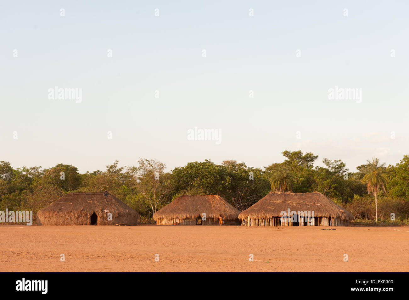 Xingu indigenen Park, Mato Grosso, Brasilien. Aldeia Matipu. OCA-Häuser. Stockfoto