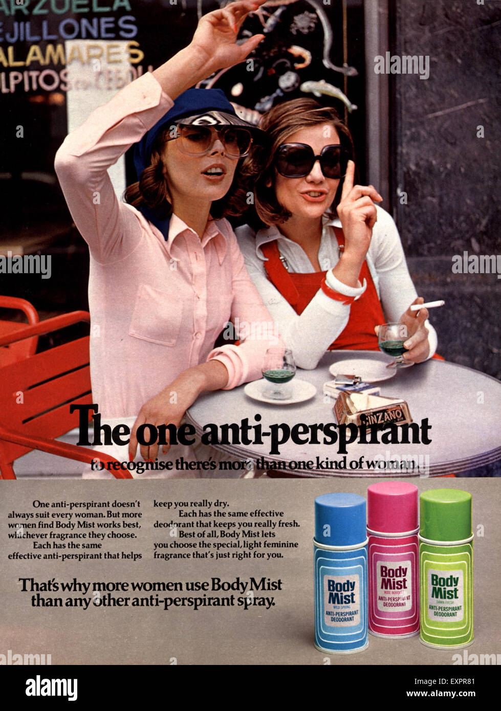 1970er Jahre UK Körper Nebel Magazin Anzeige Stockfoto