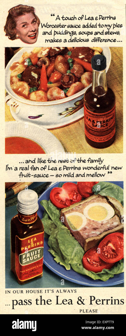 1950er Jahre UK Lea und Perrins Sauce Magazin Anzeige Stockfoto
