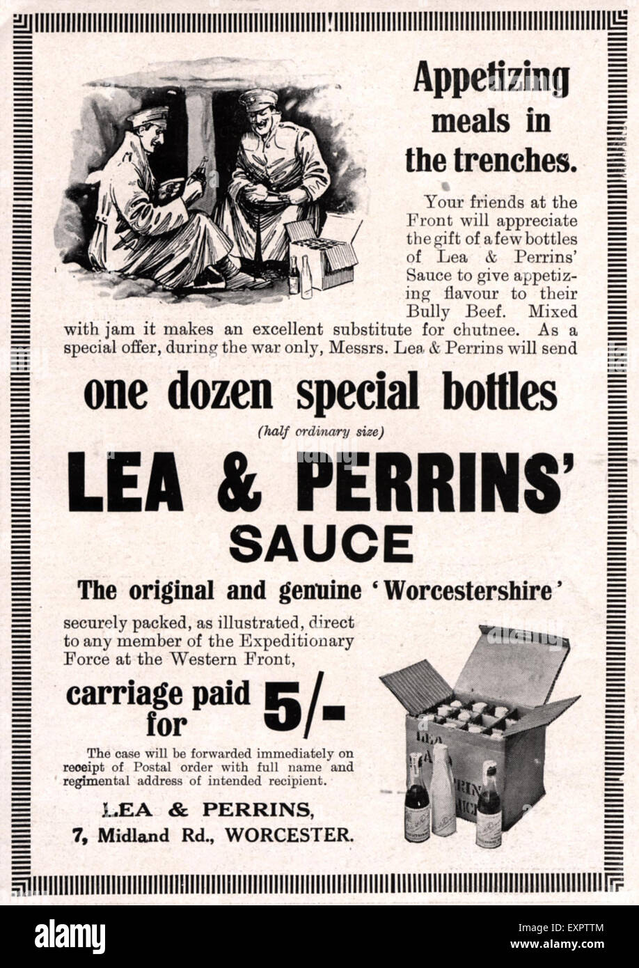 1910er Jahre UK Lea und Perrins Worcestershire Sauce Magazin Anzeige Stockfoto