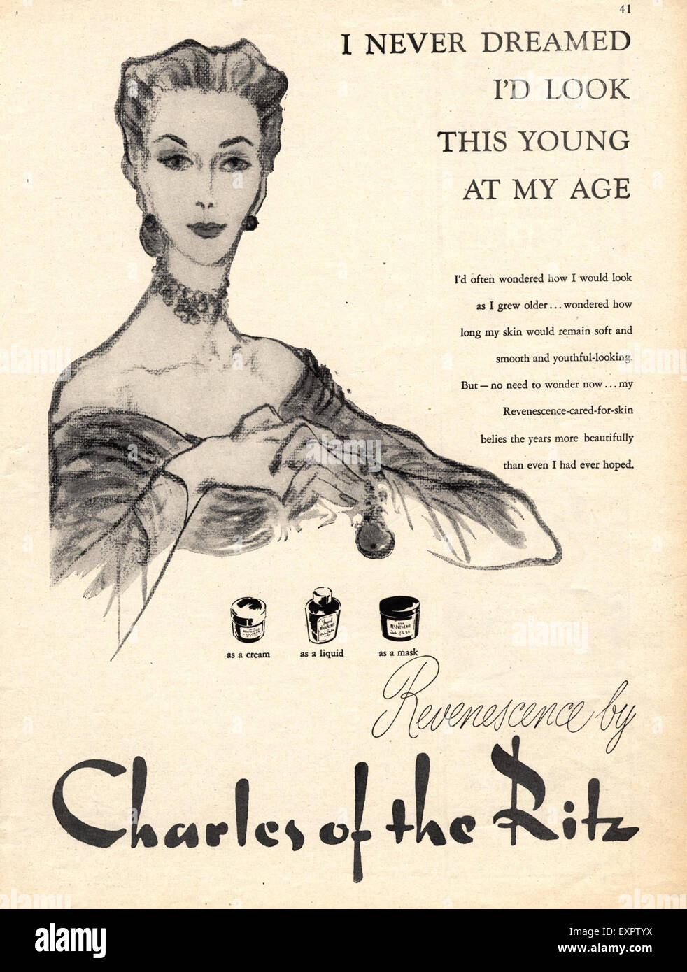 Anzeige der 1950er Jahre USA Charles Ritz-Magazin Stockfoto