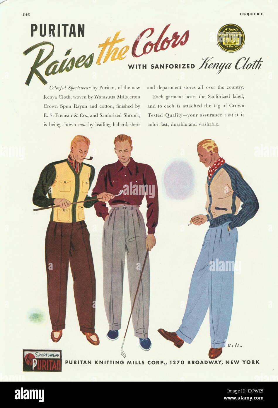 1930er Jahren USA Golf Sports Wear Magazin Anzeige Stockfoto